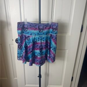 Constantly Varied Gear Tie-Dye Skull Skater Skirt in Blue, Purple & Pink